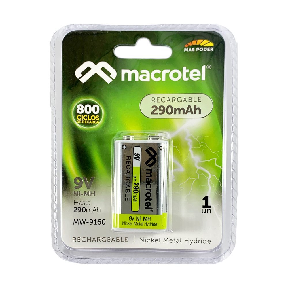 Batería Recargable 9V 800 ciclos - Macrotel 290mAh - Todopilas