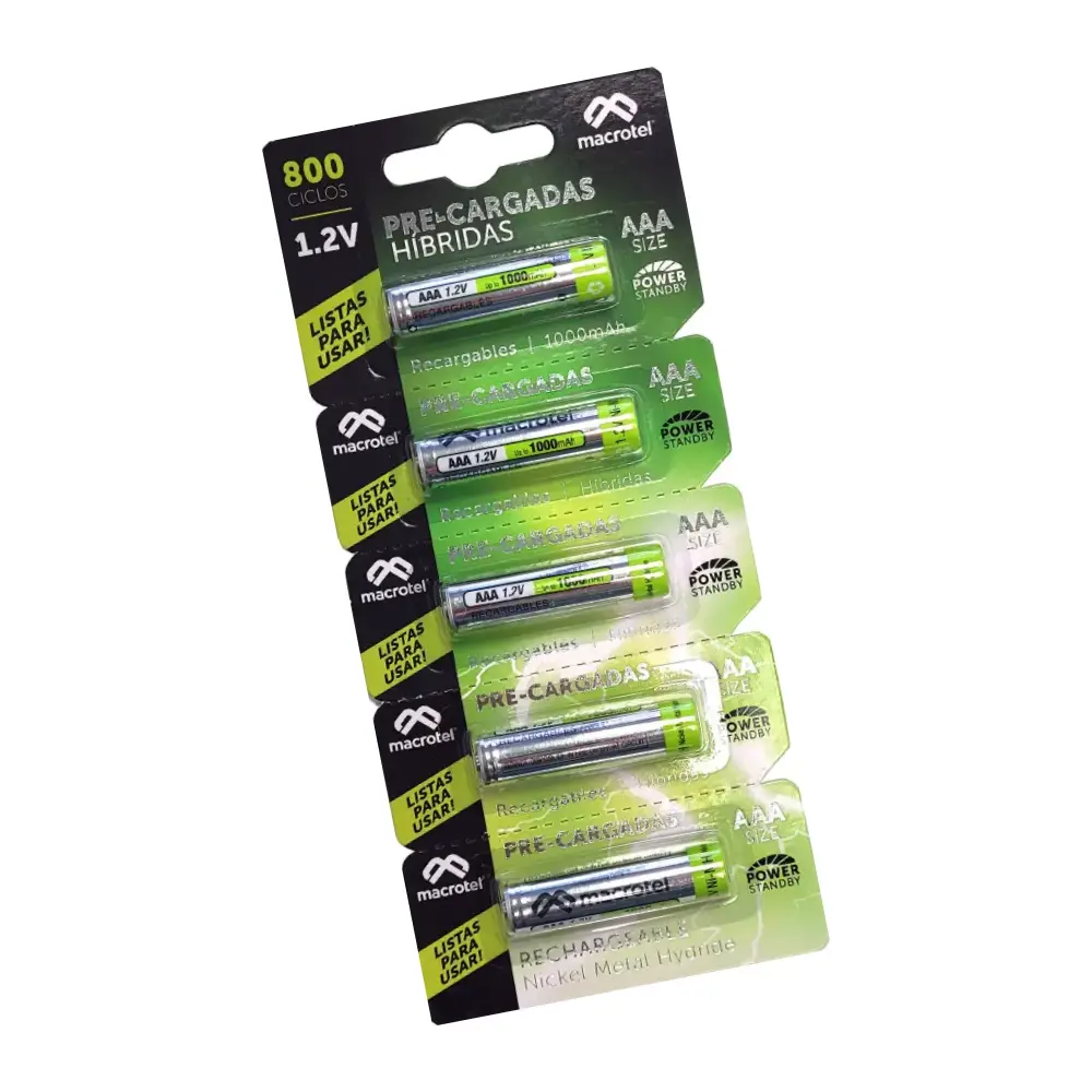 macrotel recargables híbridas aaa blíster 5 1000mah - ok Pila AAA Recargable Macrotel 1000mAh 1.2V 1000 ciclos - Blíster 5 - Imagen 1